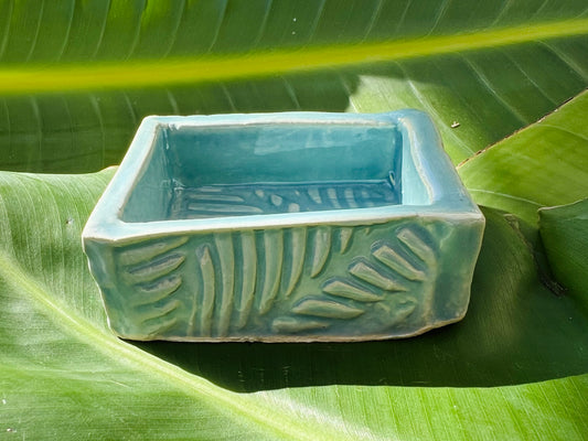 ocean blue palm trinket dish with sides